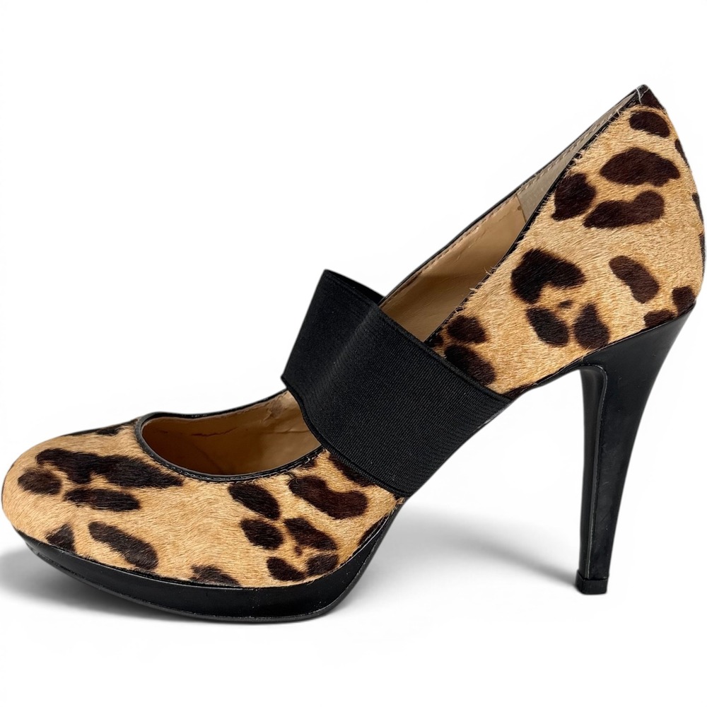 Gianni Bini Leopard Print Calf Hair Platform Pumps Women 7M Brown Mary Jane Heel